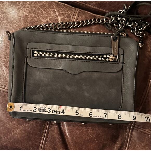 Rebecca Minkoff Crossbody Bag Avery Boho Gray Nubuck Suede Gunmetal Chain Strap - Picture 8 of 10